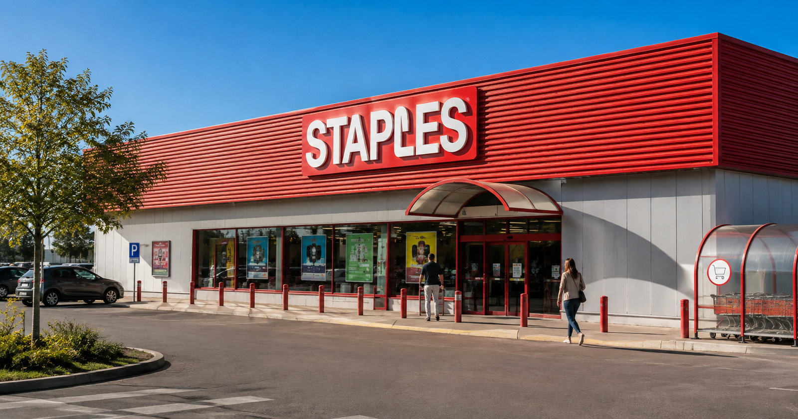 Loja Staples de formato grande com parque de estacionamento